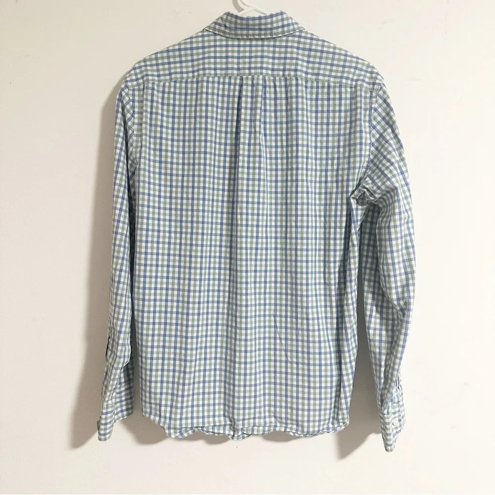 J. Crew Slim Untucked Shirt M Blue Green Check Organic Cotton Stretch